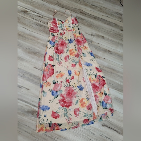 Maxi Floral Overlay Front Split Tank Bustier Dress Size 13 - Picture 2 of 12